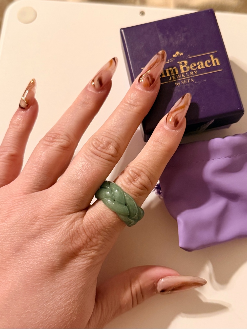 PalmBeach Jewelry Braided Green Jade Ring